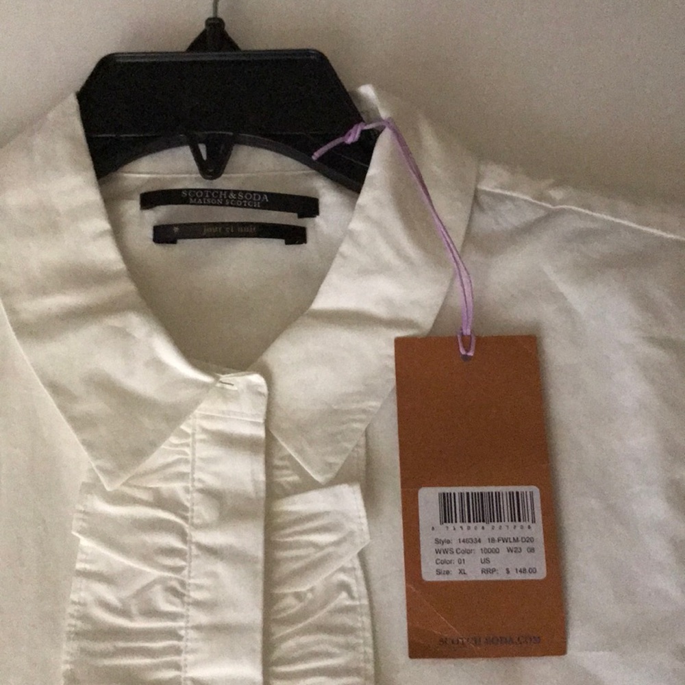 Scotch & Soda Ruffle Button Down White Shirt XL - Picture 8 of 8